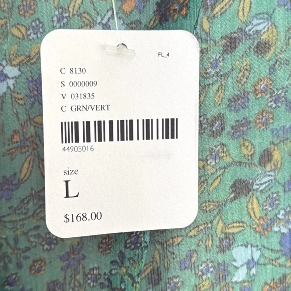 Free People Smocked Shoulder Midi Dress Green Floral Tiered Long Sleeve NWT - Picture 15 of 15